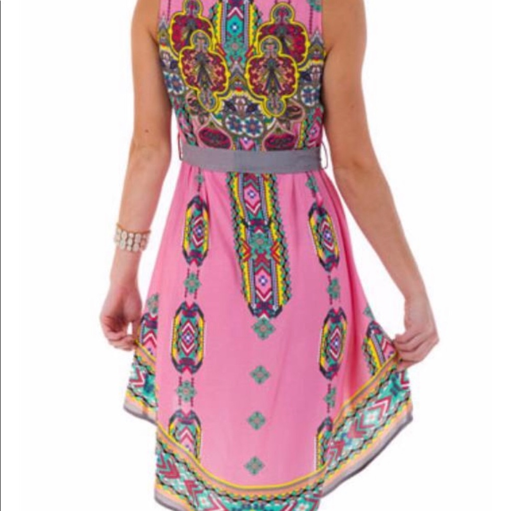 Pink Aztec pattern high low dress - Picture 3 of 8